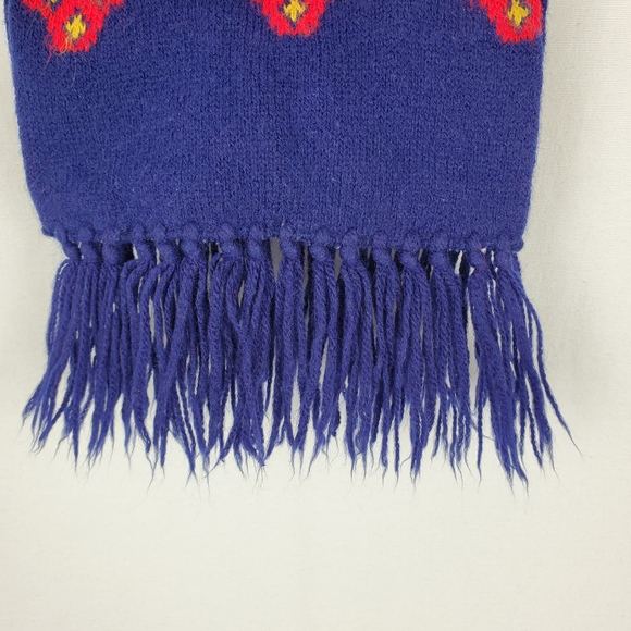 Vintage Navy Blue Strawberry Pattern Classic Fringed Knit Scarf Soft Cozy - Picture 8 of 10